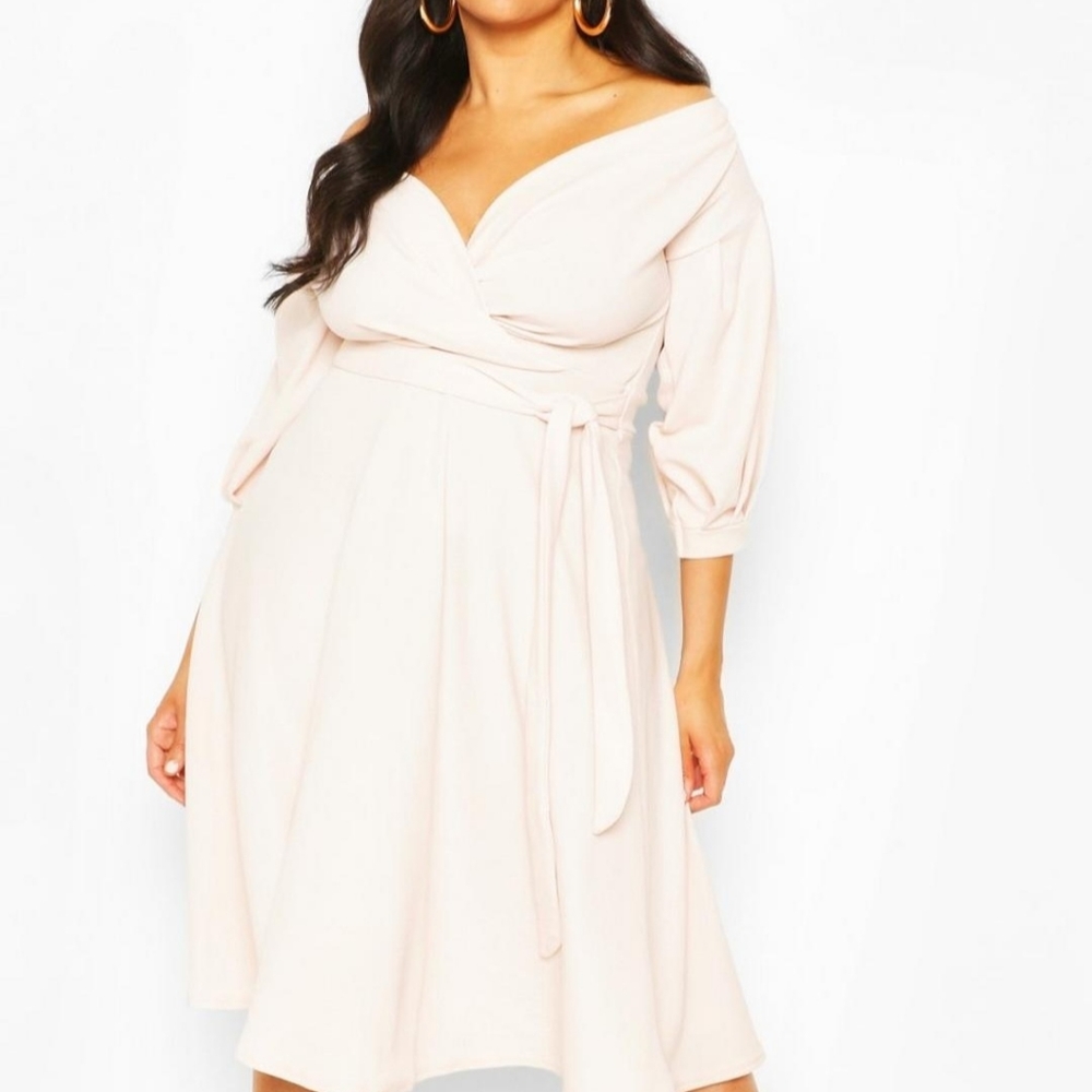 Off the shoulder midi wrap dress
